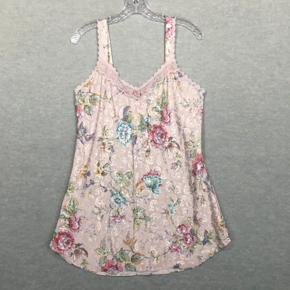 Vintage Sleep Solutions M Satin Floral Slip Dress Chemise Lace Colorful Rose 90s